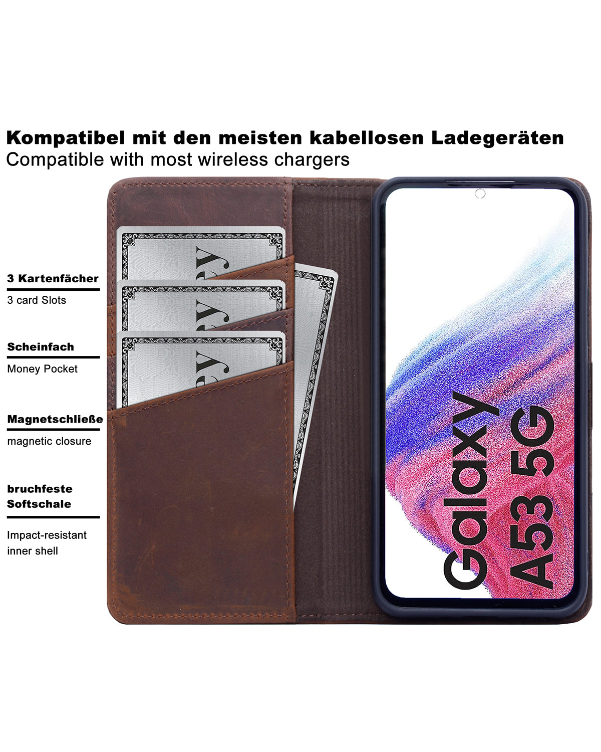 Samsung Galaxy A53 Leder Book-Case – Wallet Hülle | Braun