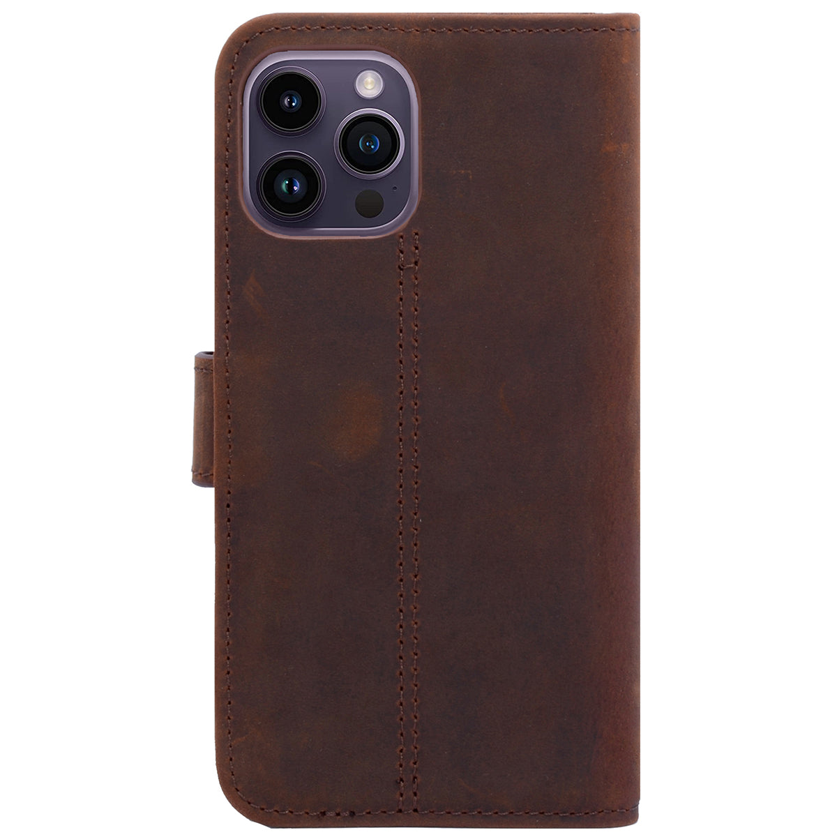 Book-Case Lederhülle für iPhone 14 Pro – Flip-Design mit Kartenfach | Braun