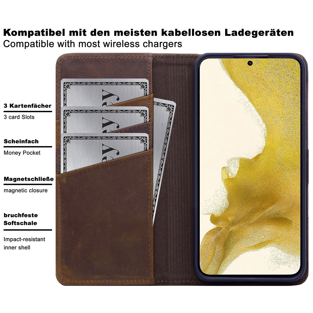 Samsung Galaxy S23 Leder Book-Case – Wallet Hülle | Braun