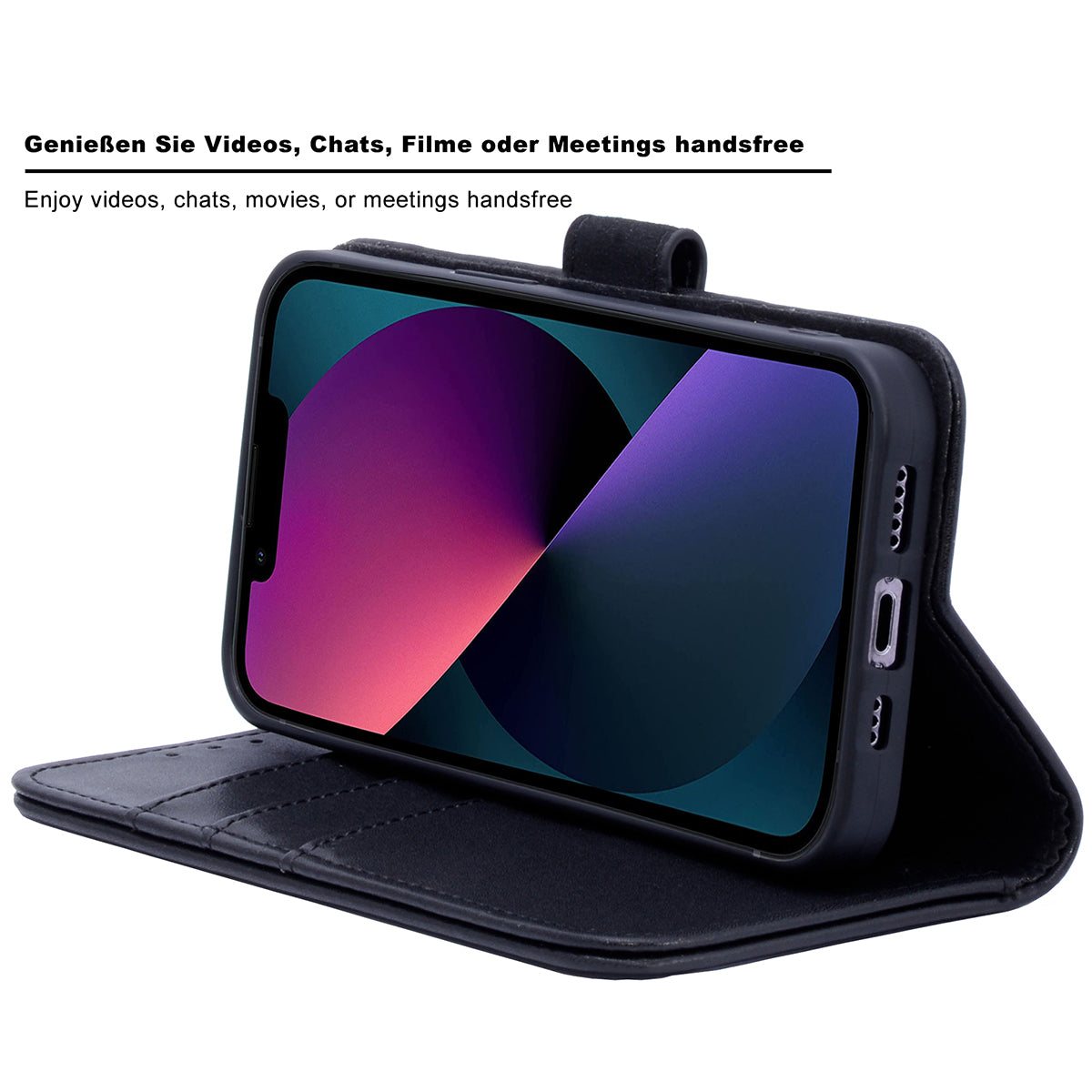 Book-Case Lederhülle für iPhone 12 / 12 Pro – Flip-Design mit Kartenfach | Schwarz
