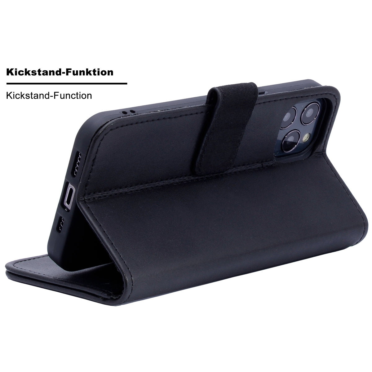 Book-Case Lederhülle für iPhone 12 / 12 Pro – Flip-Design mit Kartenfach | Schwarz