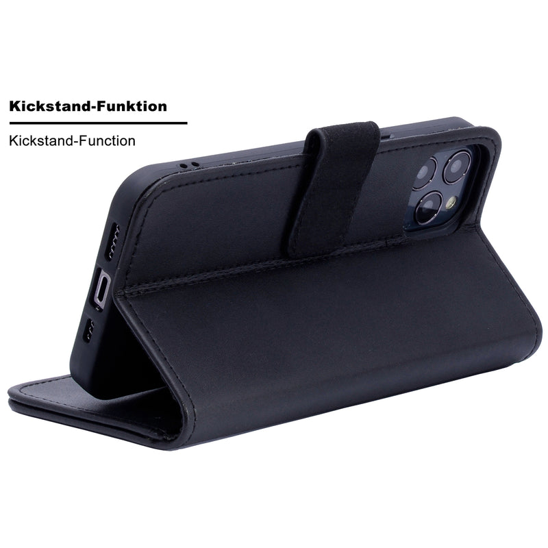 Book-Case Lederhülle für iPhone 12 / 12 Pro – Flip-Design mit Kartenfach | Schwarz - Ansicht 2