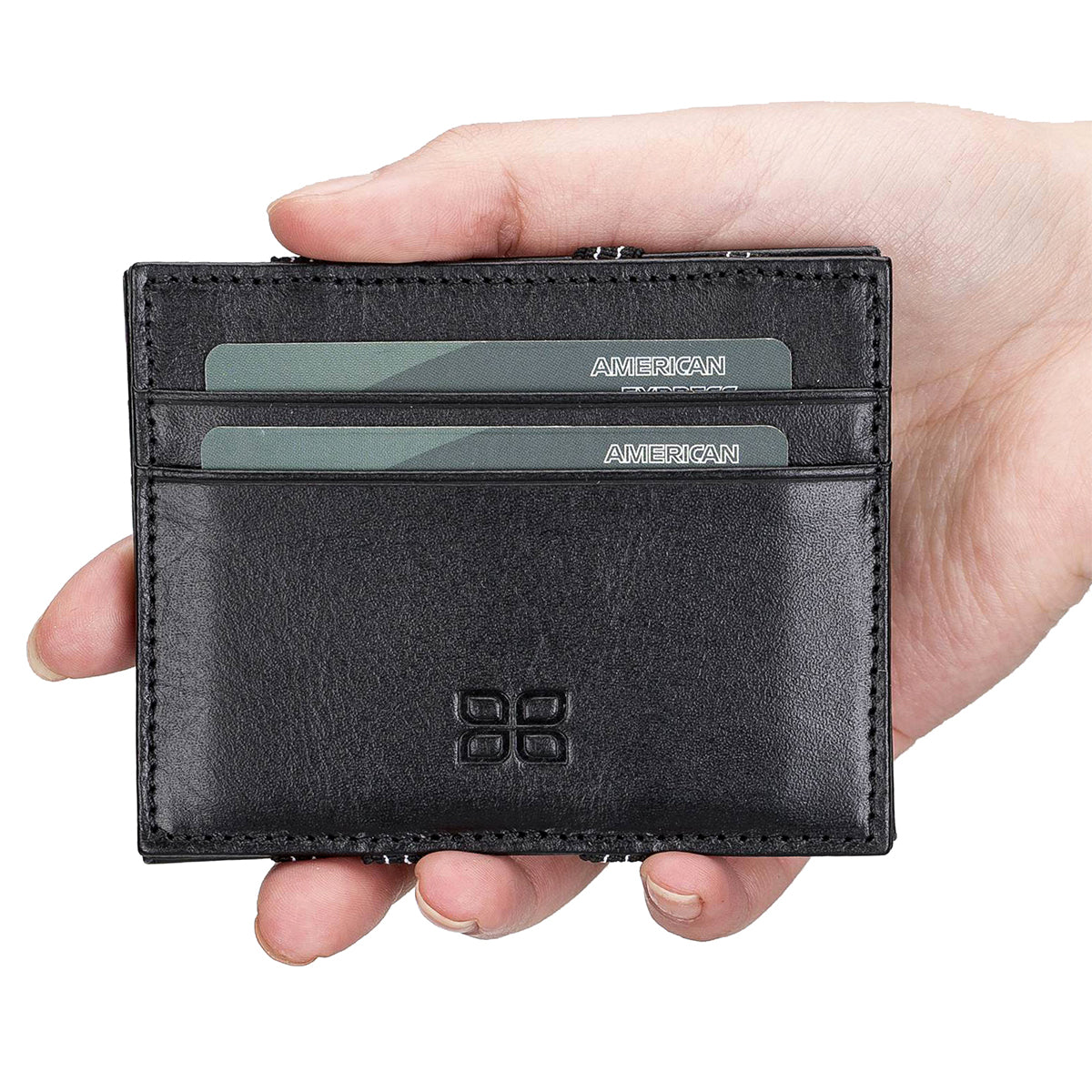 Magic Wallet aus Leder – Kreditkartenetui mit Gummizug-Scheinhalter | Schwarz