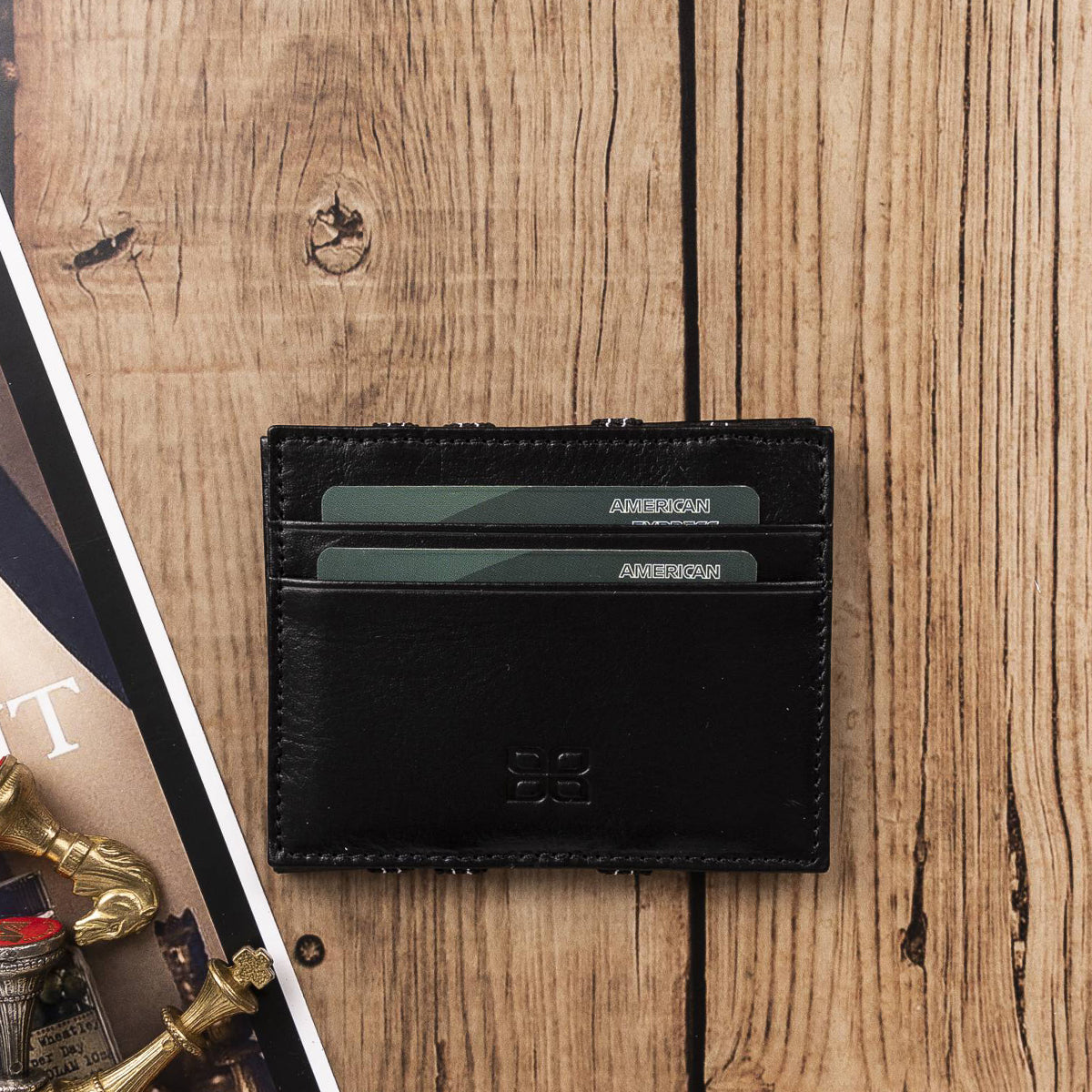 Magic Wallet aus Leder – Kreditkartenetui mit Gummizug-Scheinhalter | Schwarz