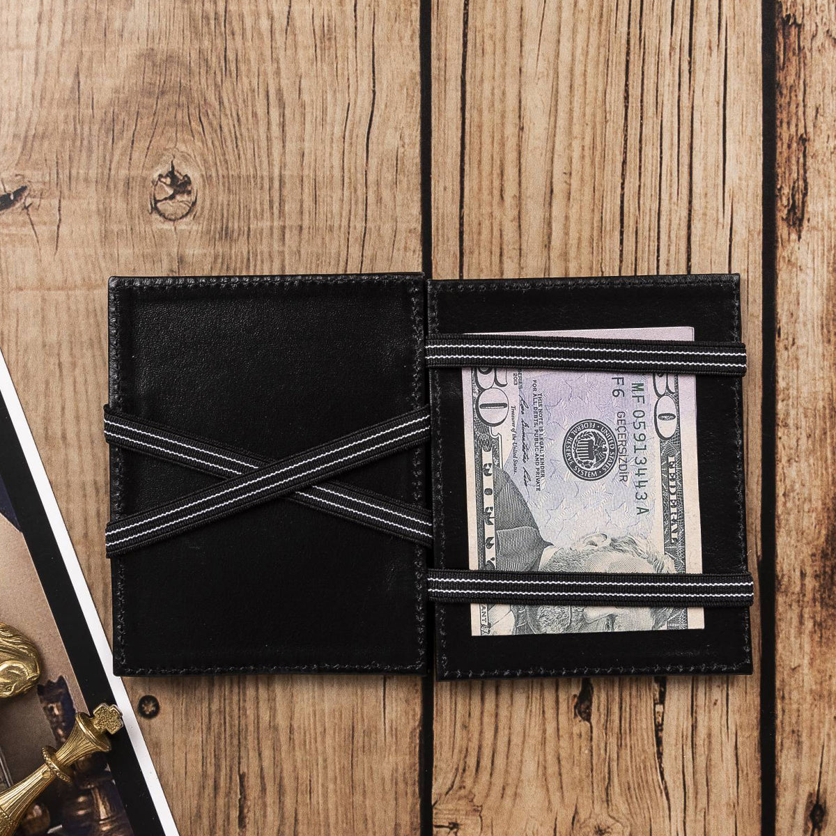 Magic Wallet aus Leder – Kreditkartenetui mit Gummizug-Scheinhalter | Schwarz